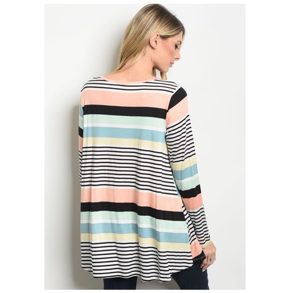 Pink Blue Stripes Long Sleeve Tees - Picture 2 of 2